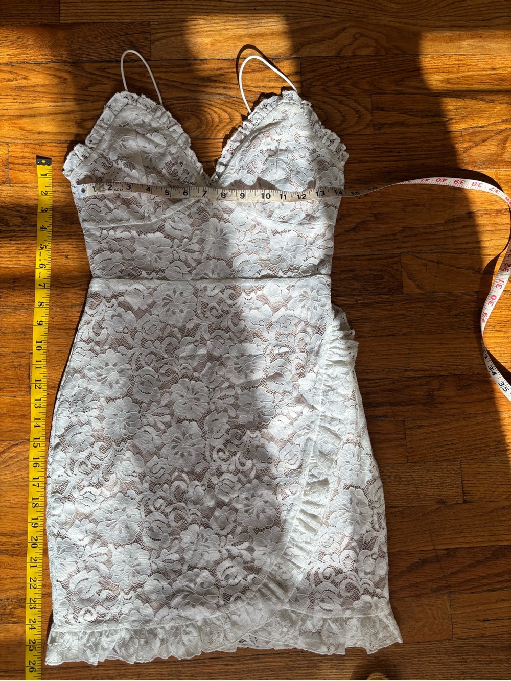 SHEIN White Floral Lace Ruffle Mini Dress - Picture 3 of 6